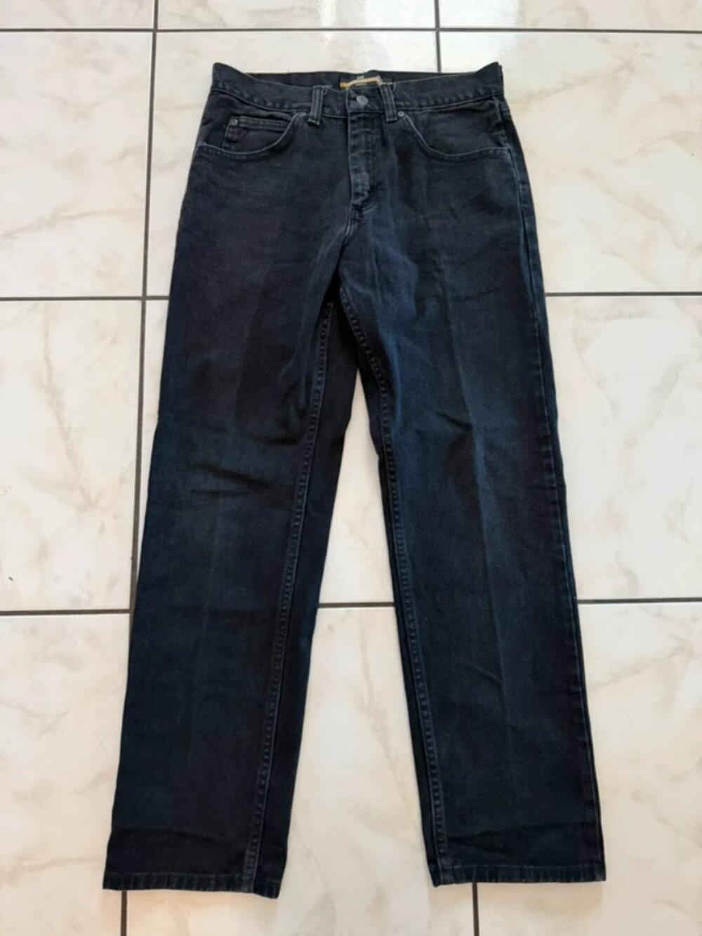 Lee Regular Fit Straight Leg Jeans Mens Black Stretch Zip Fly Dark Wash